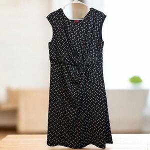 212 Collection Black Midi Dress with White Pattern Size Large #412